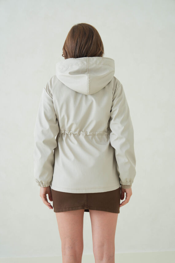 İçi Astarlı Su Geçirmez Kapüşonlu Fermuarlı Sık Dokuma Kadın Trençkot - 6