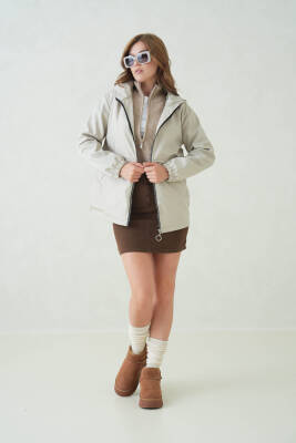 İçi Astarlı Su Geçirmez Kapüşonlu Fermuarlı Sık Dokuma Kadın Trençkot - 2