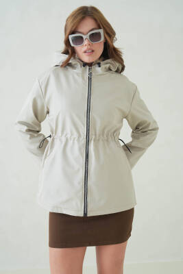 İçi Astarlı Su Geçirmez Kapüşonlu Fermuarlı Sık Dokuma Kadın Trençkot - 4
