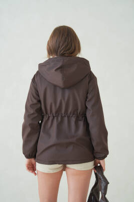 İçi Astarlı Su Geçirmez Kapüşonlu Fermuarlı Sık Dokuma Kadın Trençkot - 12