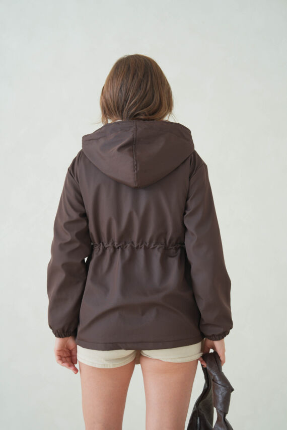 İçi Astarlı Su Geçirmez Kapüşonlu Fermuarlı Sık Dokuma Kadın Trençkot - 12