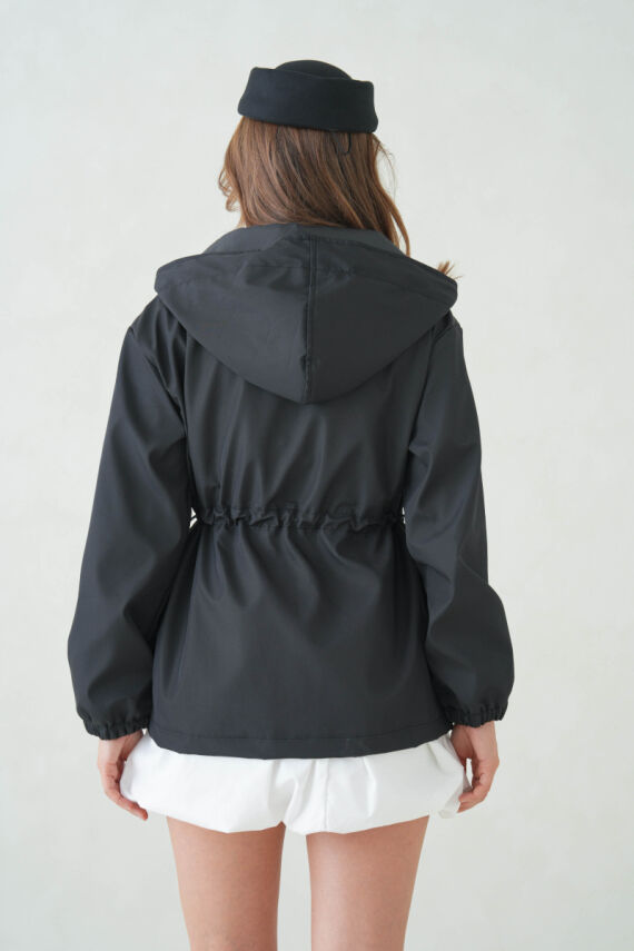 İçi Astarlı Su Geçirmez Kapüşonlu Fermuarlı Sık Dokuma Kadın Trençkot - 18