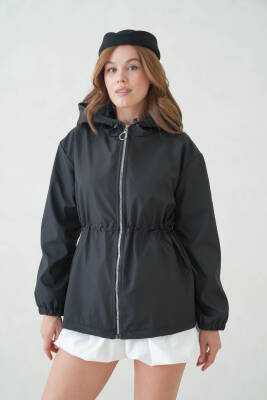 İçi Astarlı Su Geçirmez Kapüşonlu Fermuarlı Sık Dokuma Kadın Trençkot - 16