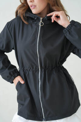 İçi Astarlı Su Geçirmez Kapüşonlu Fermuarlı Sık Dokuma Kadın Trençkot - 17