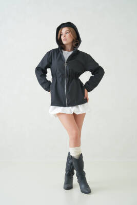 İçi Astarlı Su Geçirmez Kapüşonlu Fermuarlı Sık Dokuma Kadın Trençkot - 14