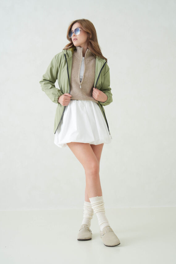 İçi Astarlı Su Geçirmez Kapüşonlu Fermuarlı Sık Dokuma Kadın Trençkot - 19