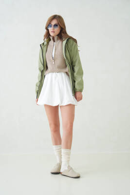 İçi Astarlı Su Geçirmez Kapüşonlu Fermuarlı Sık Dokuma Kadın Trençkot - 20