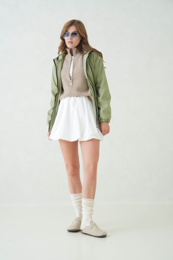 İçi Astarlı Su Geçirmez Kapüşonlu Fermuarlı Sık Dokuma Kadın Trençkot - 20