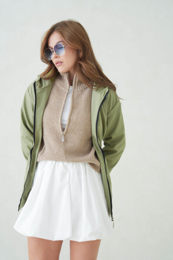 İçi Astarlı Su Geçirmez Kapüşonlu Fermuarlı Sık Dokuma Kadın Trençkot - 21