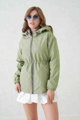 İçi Astarlı Su Geçirmez Kapüşonlu Fermuarlı Sık Dokuma Kadın Trençkot - 22