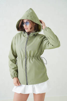 İçi Astarlı Su Geçirmez Kapüşonlu Fermuarlı Sık Dokuma Kadın Trençkot - 23