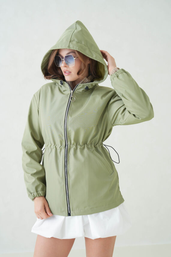 İçi Astarlı Su Geçirmez Kapüşonlu Fermuarlı Sık Dokuma Kadın Trençkot - 23