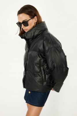 D1fference İçi Astarlı Cepli Kapüşonlu Jel Elyaf Su ve Rüzgar Geçirmez Dik Yaka Kışlık Kadın Mont - 15