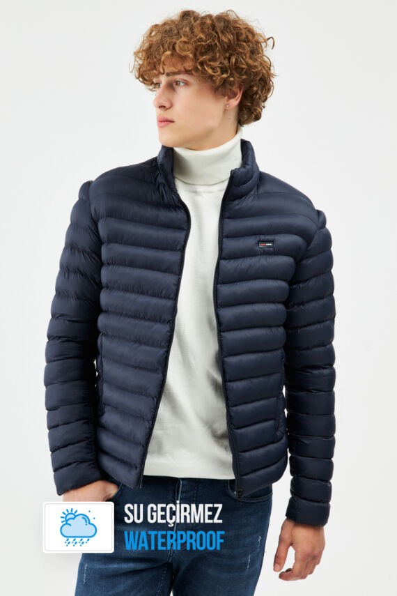 İçi Astarlı Cepli Jel Elyaf Su ve Rüzgar Geçirmez Şişme Kışlık Erkek Mont - 7
