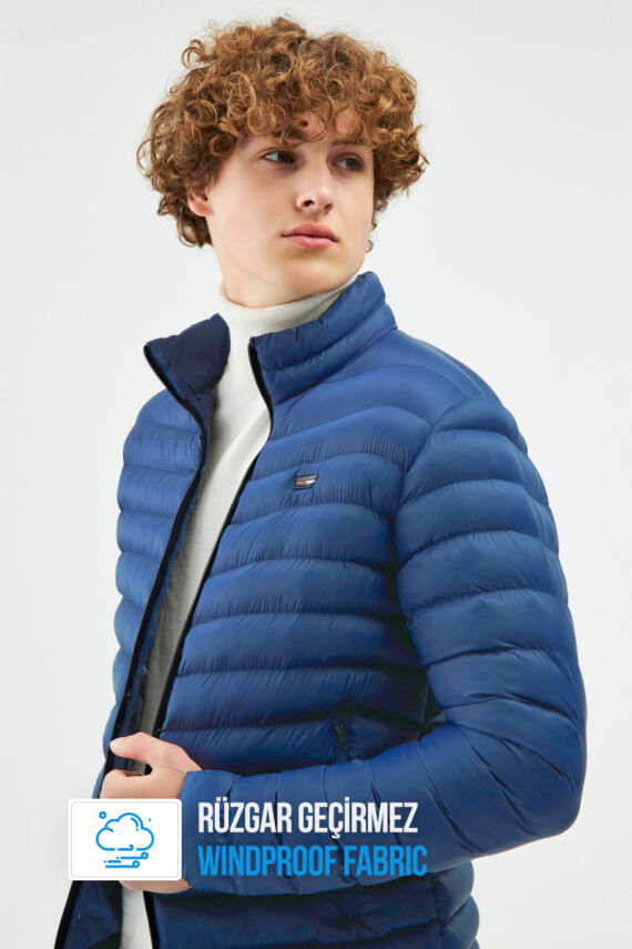 İçi Astarlı Cepli Jel Elyaf Su ve Rüzgar Geçirmez Şişme Kışlık Erkek Mont - 15