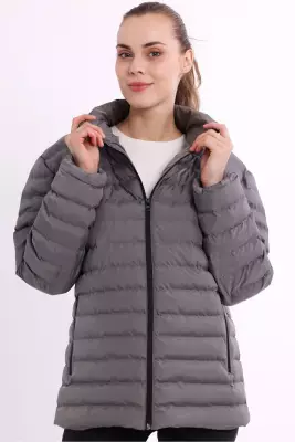 İçi Astarlı Cepli Jel Elyaf Su ve Rüzgar Geçirmez Şişme Kışlık Kadın Mont