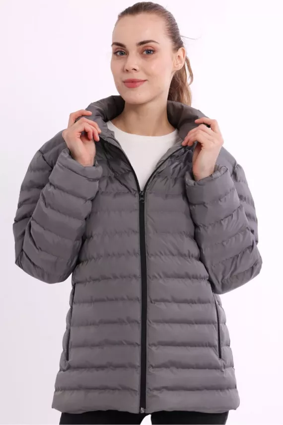 İçi Astarlı Cepli Jel Elyaf Su ve Rüzgar Geçirmez Şişme Kışlık Kadın Mont - 1