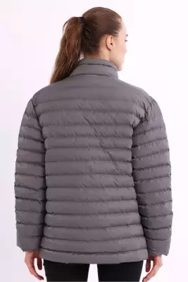 İçi Astarlı Cepli Jel Elyaf Su ve Rüzgar Geçirmez Şişme Kışlık Kadın Mont - 5