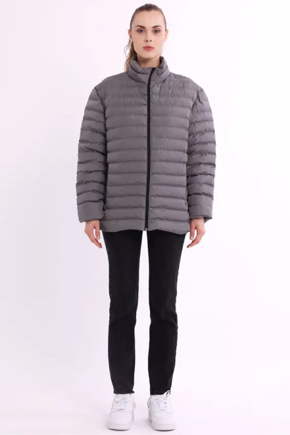 İçi Astarlı Cepli Jel Elyaf Su ve Rüzgar Geçirmez Şişme Kışlık Kadın Mont - 3