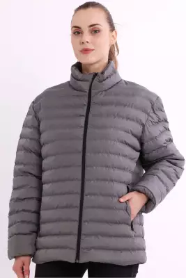 İçi Astarlı Cepli Jel Elyaf Su ve Rüzgar Geçirmez Şişme Kışlık Kadın Mont - 4