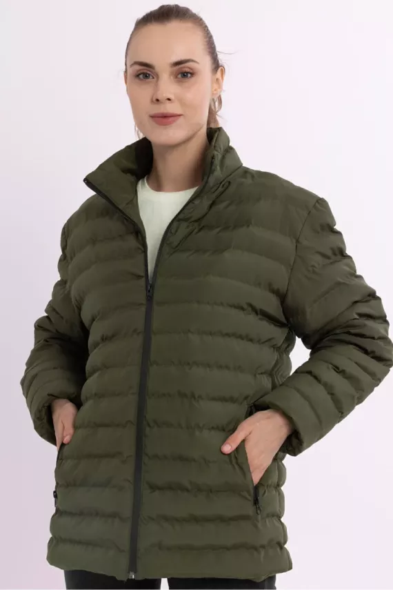 İçi Astarlı Cepli Jel Elyaf Su ve Rüzgar Geçirmez Şişme Kışlık Kadın Mont - 6