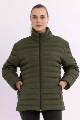 İçi Astarlı Cepli Jel Elyaf Su ve Rüzgar Geçirmez Şişme Kışlık Kadın Mont - 7