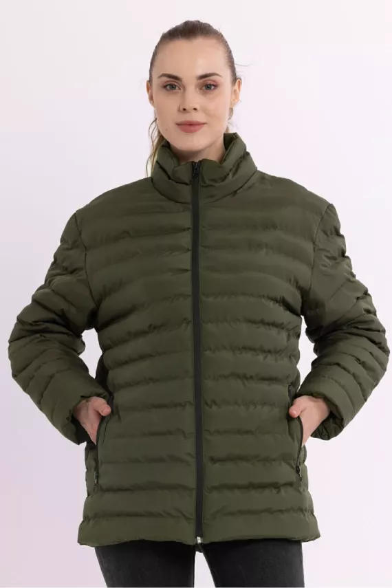 İçi Astarlı Cepli Jel Elyaf Su ve Rüzgar Geçirmez Şişme Kışlık Kadın Mont - 7