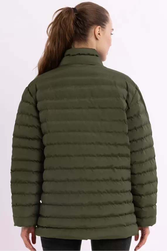 İçi Astarlı Cepli Jel Elyaf Su ve Rüzgar Geçirmez Şişme Kışlık Kadın Mont - 9