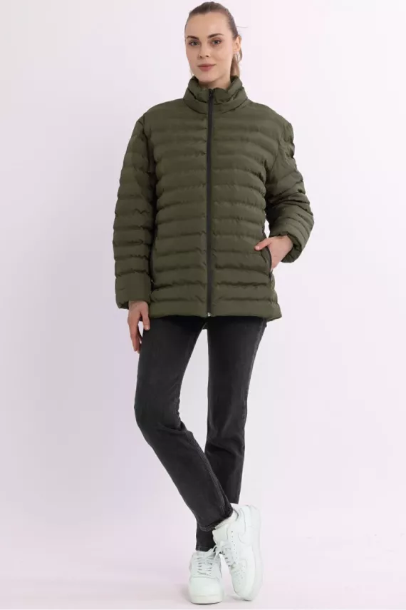 İçi Astarlı Cepli Jel Elyaf Su ve Rüzgar Geçirmez Şişme Kışlık Kadın Mont - 8