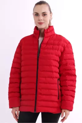 İçi Astarlı Cepli Jel Elyaf Su ve Rüzgar Geçirmez Şişme Kışlık Kadın Mont - 10