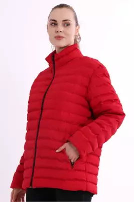 İçi Astarlı Cepli Jel Elyaf Su ve Rüzgar Geçirmez Şişme Kışlık Kadın Mont - 11