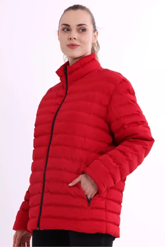 İçi Astarlı Cepli Jel Elyaf Su ve Rüzgar Geçirmez Şişme Kışlık Kadın Mont - 11