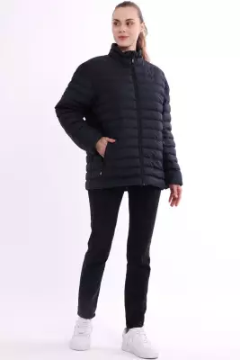 İçi Astarlı Cepli Jel Elyaf Su ve Rüzgar Geçirmez Şişme Kışlık Kadın Mont - 17