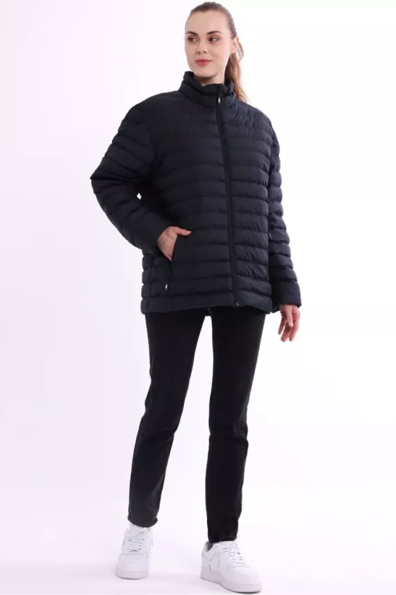 İçi Astarlı Cepli Jel Elyaf Su ve Rüzgar Geçirmez Şişme Kışlık Kadın Mont - 17