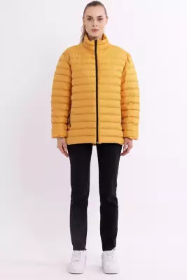 İçi Astarlı Cepli Jel Elyaf Su ve Rüzgar Geçirmez Şişme Kışlık Kadın Mont - 22