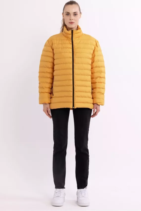 İçi Astarlı Cepli Jel Elyaf Su ve Rüzgar Geçirmez Şişme Kışlık Kadın Mont - 22