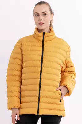 İçi Astarlı Cepli Jel Elyaf Su ve Rüzgar Geçirmez Şişme Kışlık Kadın Mont - 20