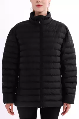 İçi Astarlı Cepli Jel Elyaf Su ve Rüzgar Geçirmez Şişme Kışlık Kadın Mont - 26