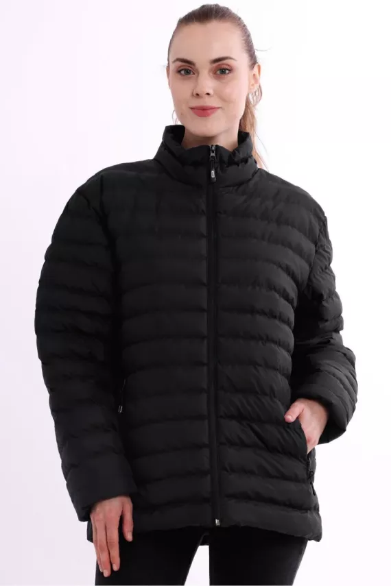 İçi Astarlı Cepli Jel Elyaf Su ve Rüzgar Geçirmez Şişme Kışlık Kadın Mont - 25