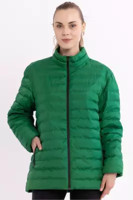 İçi Astarlı Cepli Jel Elyaf Su ve Rüzgar Geçirmez Şişme Kışlık Kadın Mont - 29