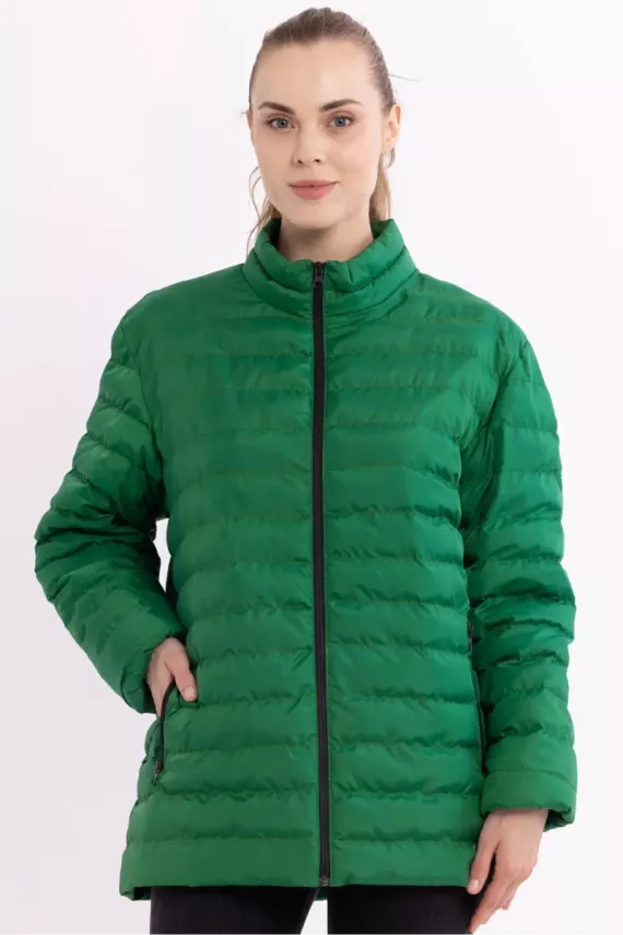 İçi Astarlı Cepli Jel Elyaf Su ve Rüzgar Geçirmez Şişme Kışlık Kadın Mont - 29