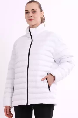 İçi Astarlı Cepli Jel Elyaf Su ve Rüzgar Geçirmez Şişme Kışlık Kadın Mont - 43