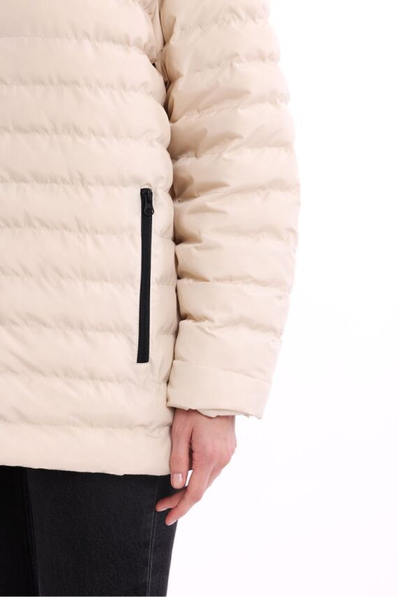 İçi Astarlı Cepli Jel Elyaf Su ve Rüzgar Geçirmez Şişme Kışlık Kadın Mont - 53