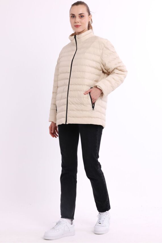 İçi Astarlı Cepli Jel Elyaf Su ve Rüzgar Geçirmez Şişme Kışlık Kadın Mont - 50