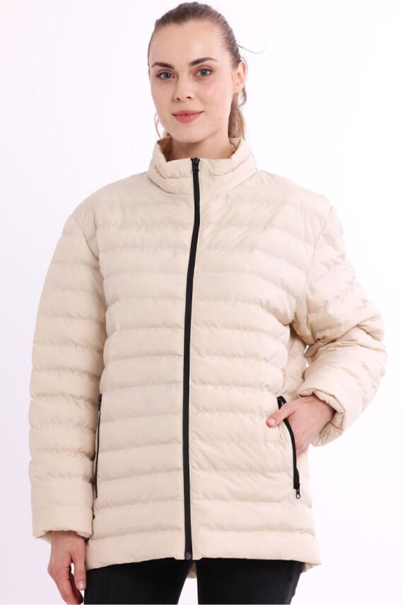 İçi Astarlı Cepli Jel Elyaf Su ve Rüzgar Geçirmez Şişme Kışlık Kadın Mont - 48