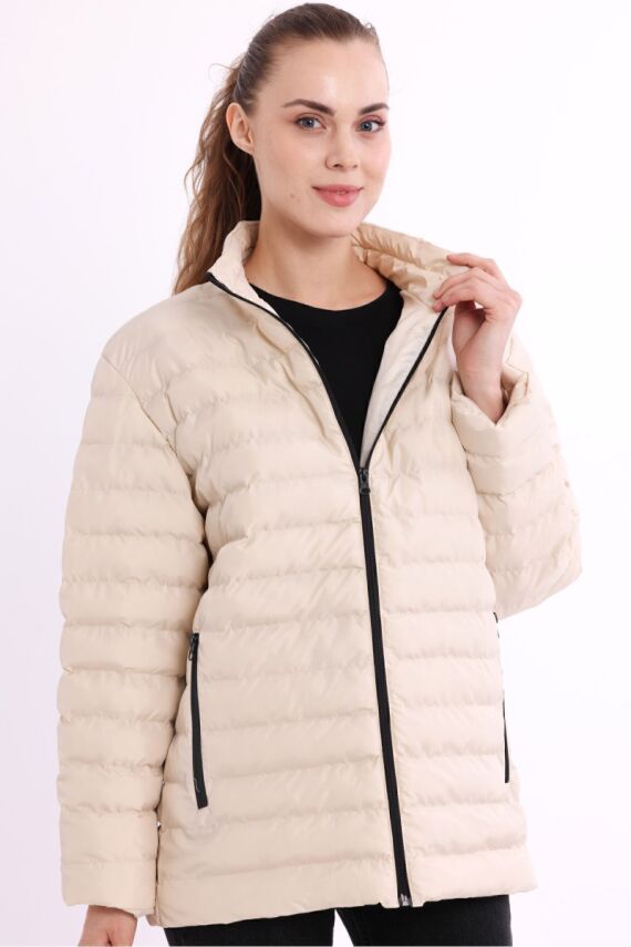 İçi Astarlı Cepli Jel Elyaf Su ve Rüzgar Geçirmez Şişme Kışlık Kadın Mont - 49