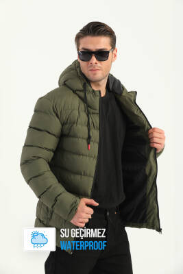 İçi Astarlı Su ve Rüzgar Geçirmez Cepli Kapüşonlu Erkek Mont - 13
