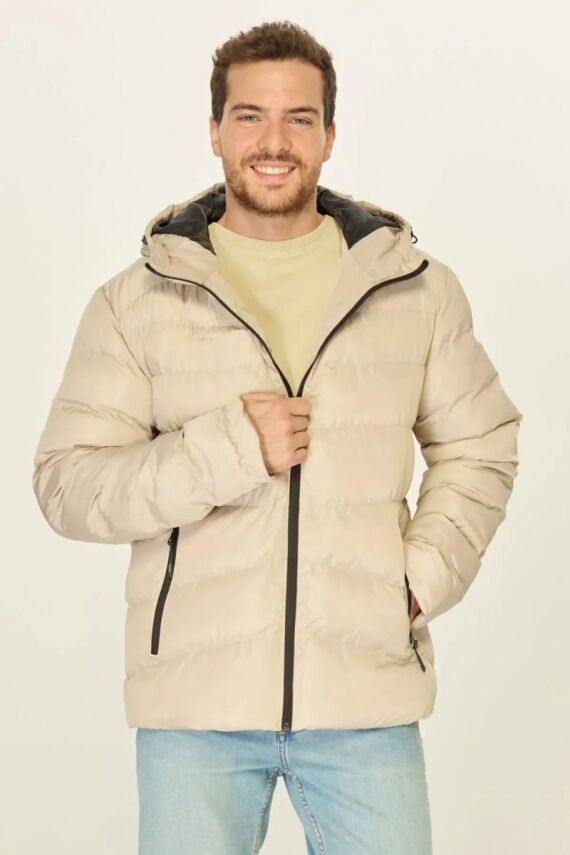 İçi Astarlı Su ve Rüzgar Geçirmez Cepli Kapüşonlu Erkek Mont - 1