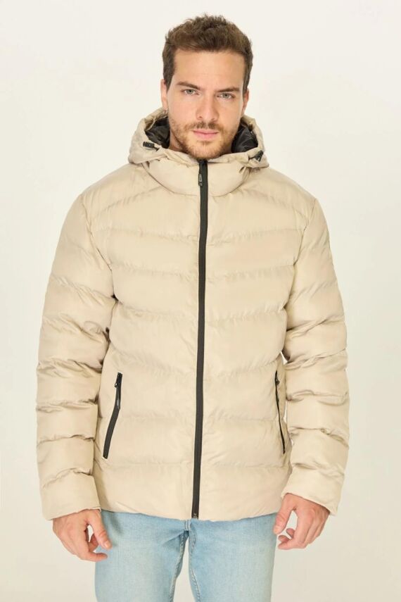 İçi Astarlı Su ve Rüzgar Geçirmez Cepli Kapüşonlu Erkek Mont - 2