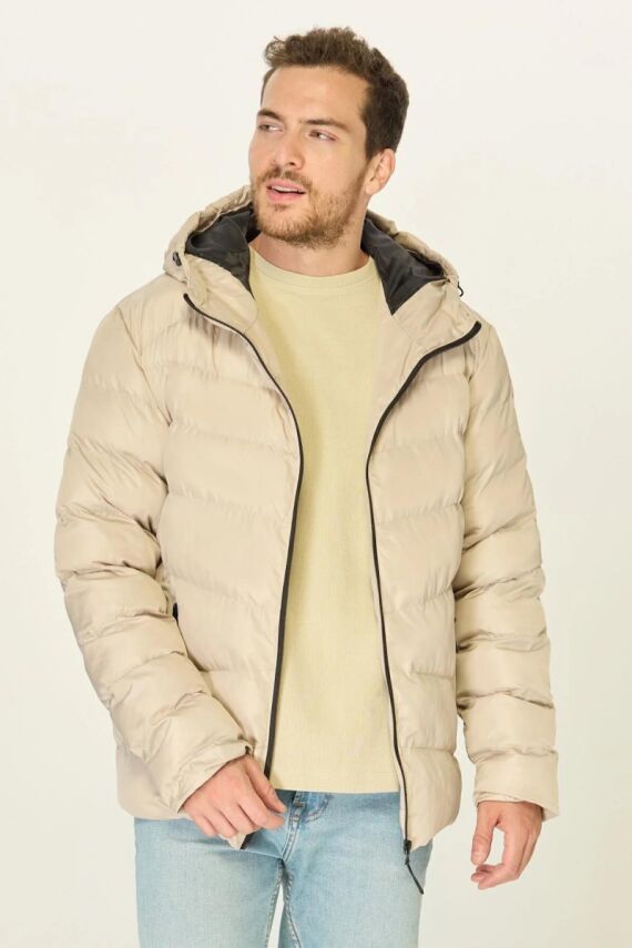 İçi Astarlı Su ve Rüzgar Geçirmez Cepli Kapüşonlu Erkek Mont - 3